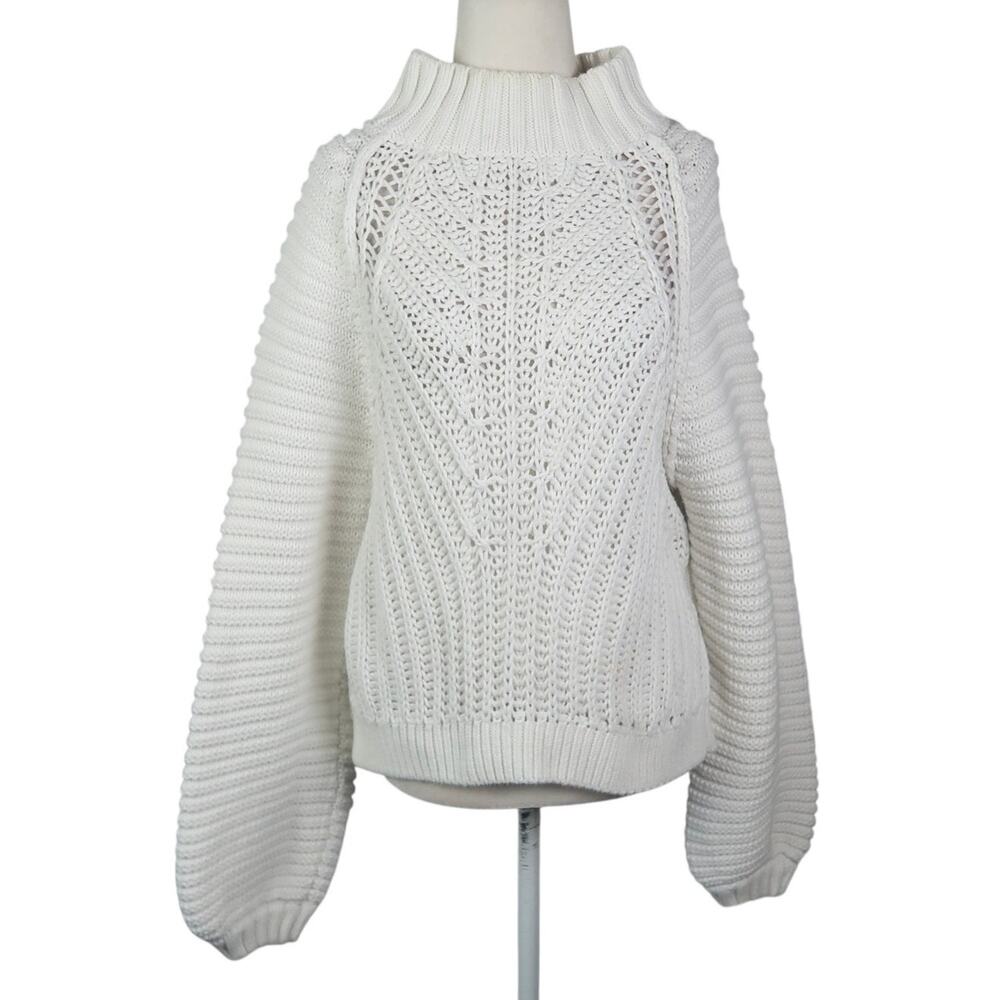 Free People Sweetheart White Cotton Mockneck Sweater M